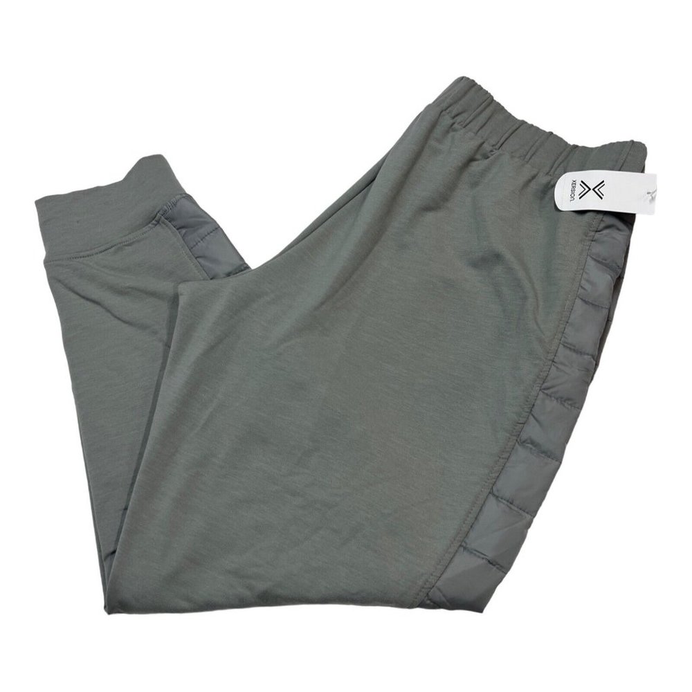 Xersion Womens XL Fleece Lined Quilted Sides Joggers Pants Gray Soft Casual